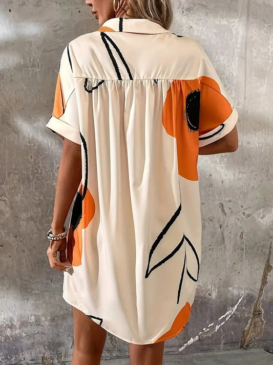 Women's Shirt Dress with Abstract Print and Button Front