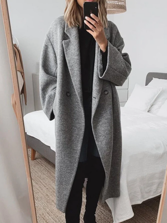 Women's Oversized Longline Coat with Double-Breasted Front