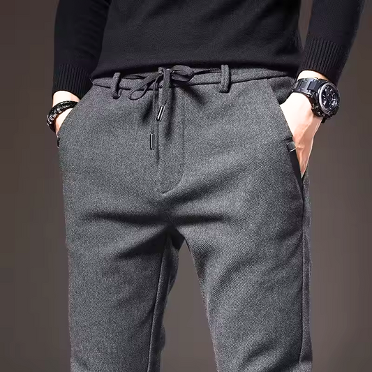 Men's Slim Fit Tapered Pants with Drawstring Waist and Side Pockets