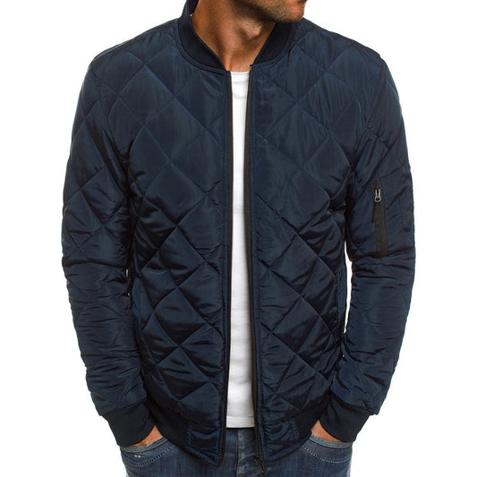 Men's Quilted Bomber Jacket with Lightweight Diamond Stitching