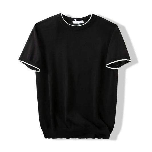 Men’s Casual Contrast Knit Round Neck T-Shirt – Comfortable & Stylish