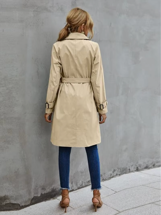 Women's Classic Trench Coat with Double Breasted Button Front