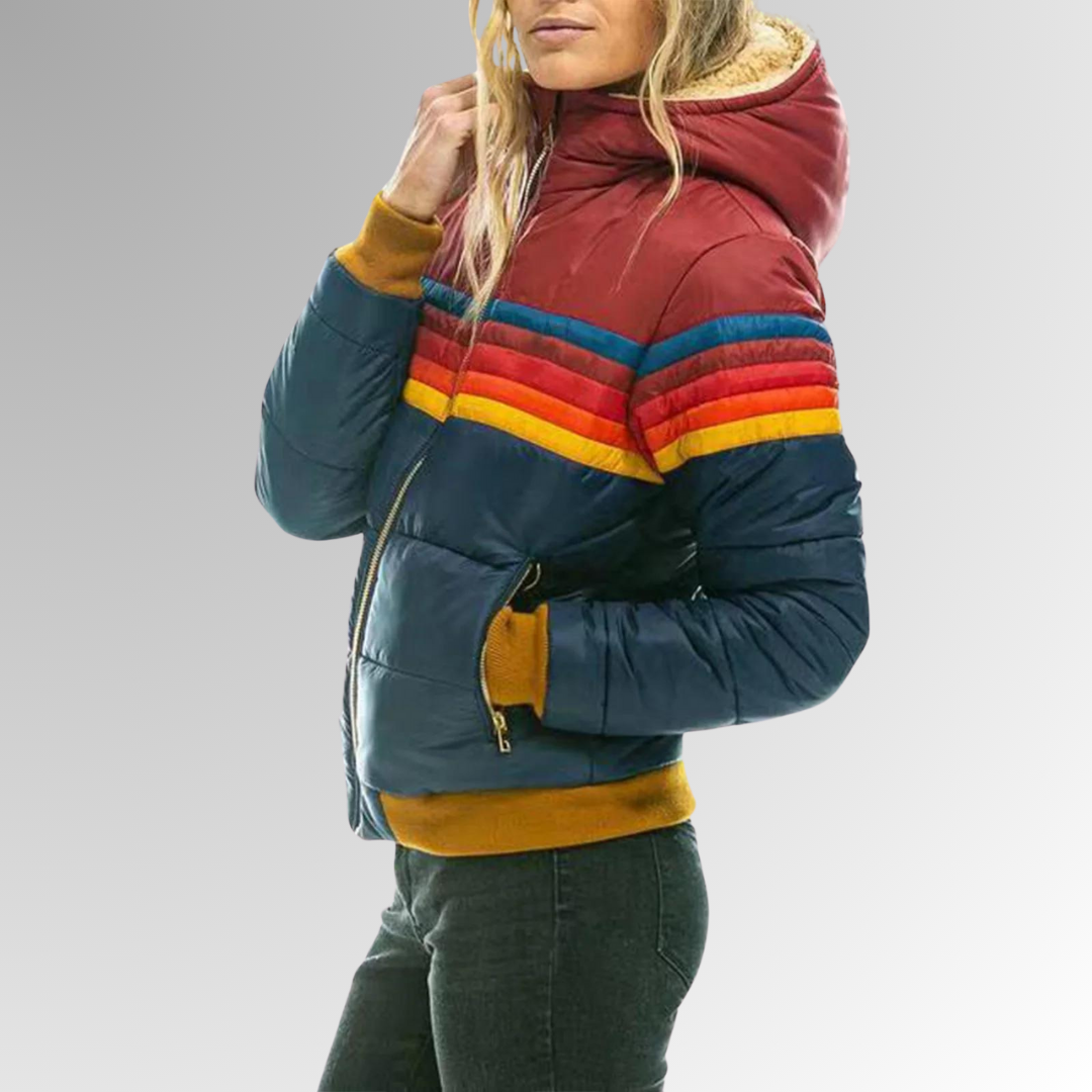 Women’s Waterproof Puffer Jacket – Colorblock Hooded Winter Coat