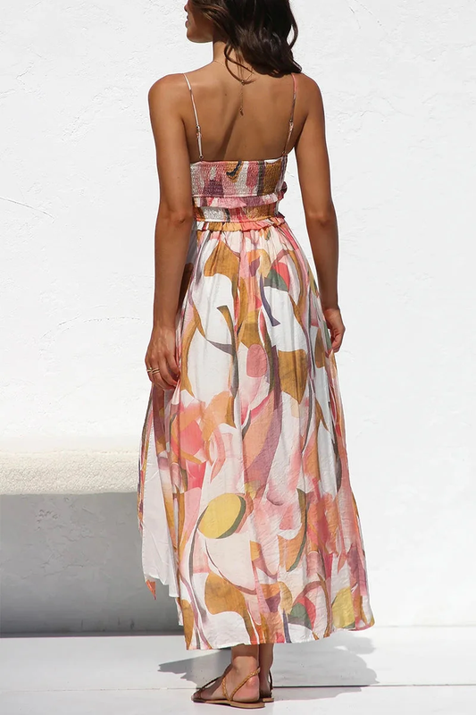 Women's Printed Maxi Dress with Spaghetti Straps and Side Slit