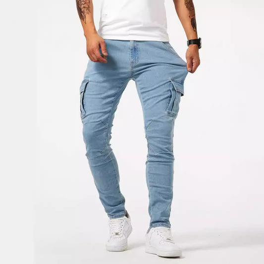 Men’s Slim-Fit Stretch Denim Trousers – Classic British Style Work Pants for All Seasons