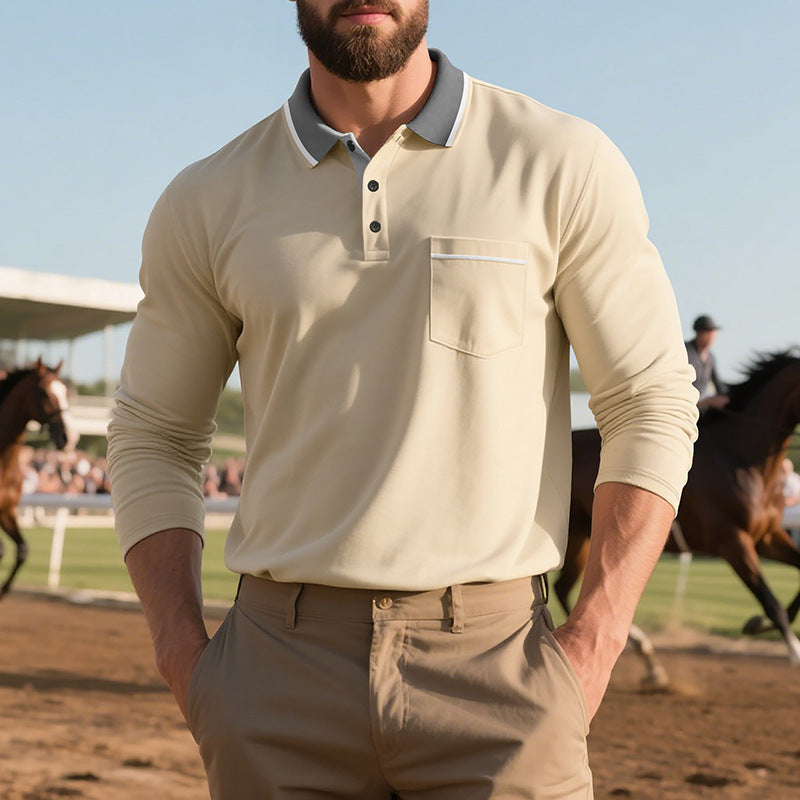 Spring & Autumn American-Style Long-Sleeve Men’s Polo Shirt