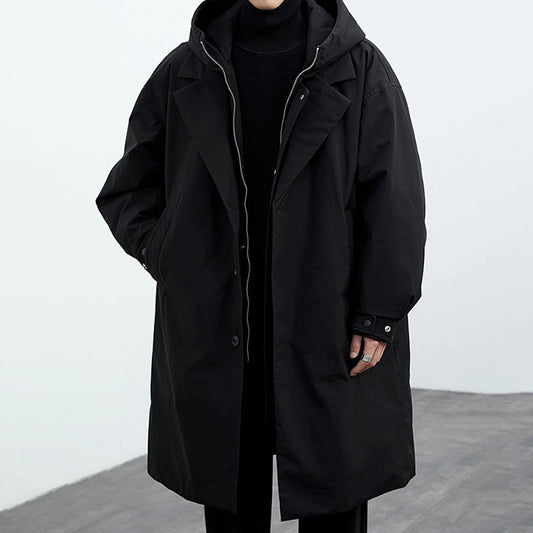 Men's Long Waterproof Puffer Trench Coat with Hood