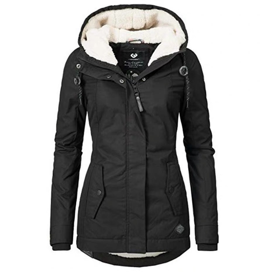 Women's Waterproof Rain Jacket with Hood and Extended Back Hem