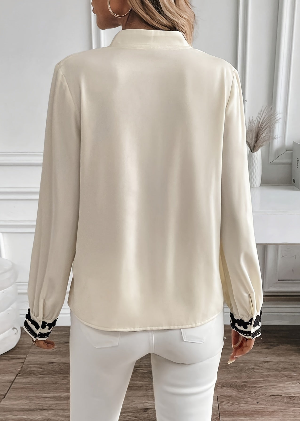 Women's Embroidered Long-Sleeve Blouse with Button Front