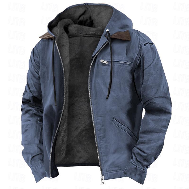 Men's Hooded Bomber Winter Jacket with Lined Interior and Zip Pockets