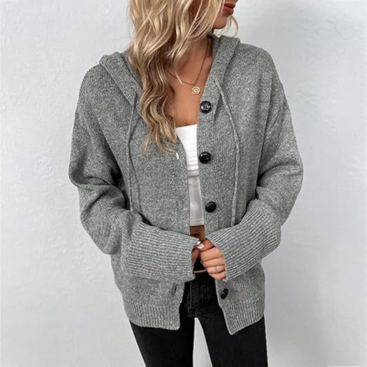 Women's Cozy Button-Up Knit Cardigan with Relaxed Fit