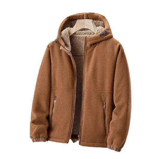 Men's Fleece Winter Jacket with Hood and Zipper Pockets