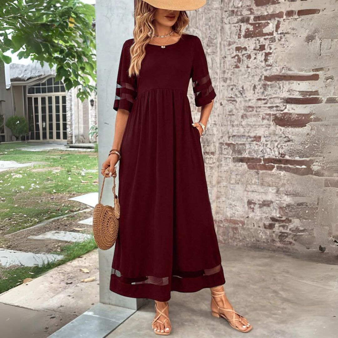 Elegant Maxi Dress with Mesh Sleeves for Women