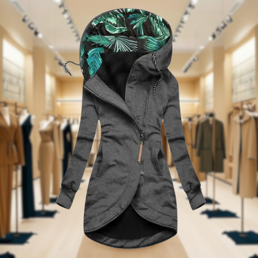 Women's Lightweight Rain Jacket with Hood and Asymmetric Zip