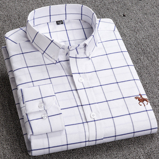 Men's Long-Sleeve Checked Button-Down Shirt with Smart Casual Style