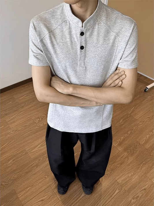 Men’s Shoulder Patchwork Short-Sleeve T-Shirt – Relaxed Fit Casual Tee