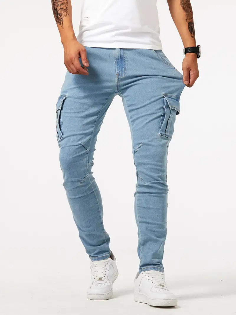 Men’s Slim-Fit Stretch Denim Trousers – Classic British Style Work Pants for All Seasons