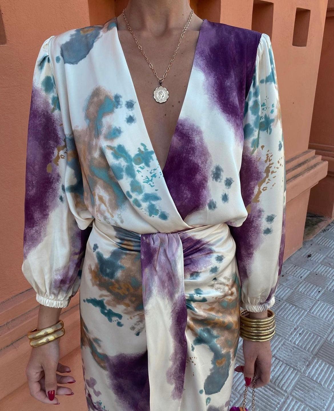 Women's Tie-Dye Maxi Dress with Wrap Front
