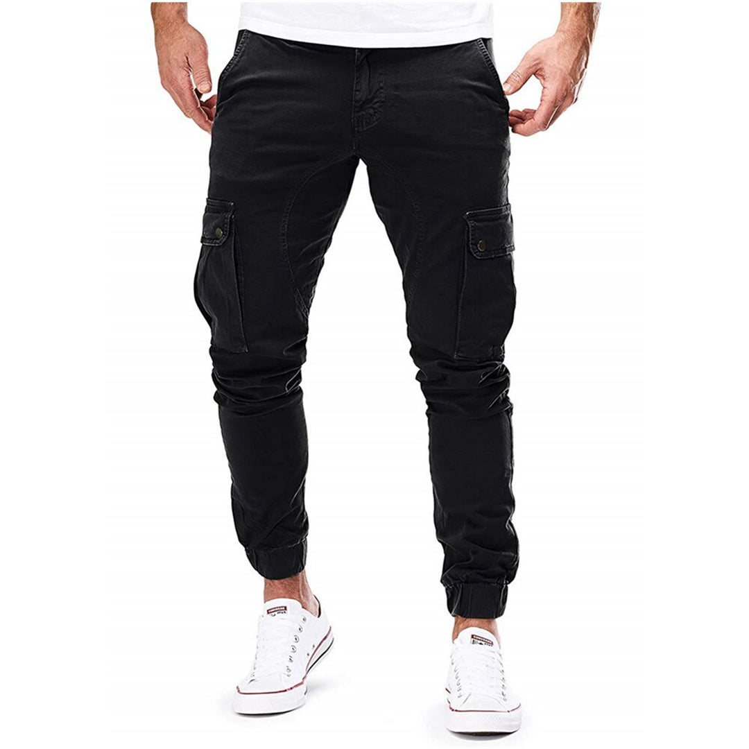 Men's Slim Fit Cargo Pants with Drawstring Waist and Side Pockets