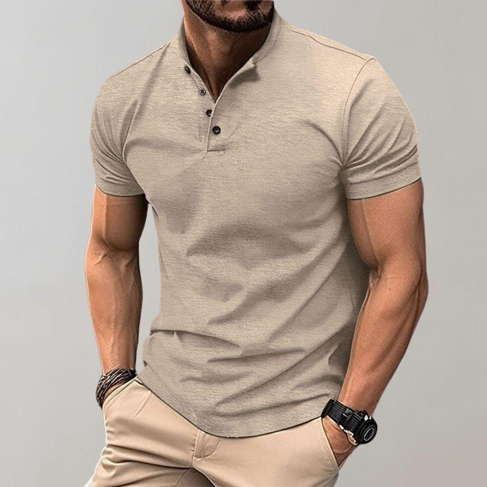 Men's Casual Short Sleeve Polo Shirt with Button Neck and Fitted Cut