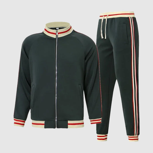 Men's Tracksuit Two Piece Set with Zip Jacket and Stripe Detail