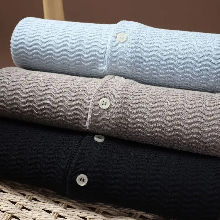 Men's Textured Knit Polo Shirt with Button Front and Short Sleeves