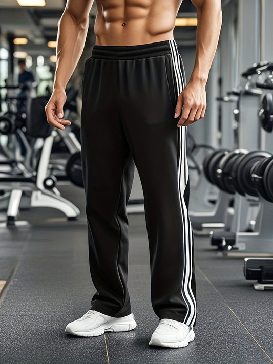 Men's Athletic Track Trousers with Elastic Waistband and Side Stripes