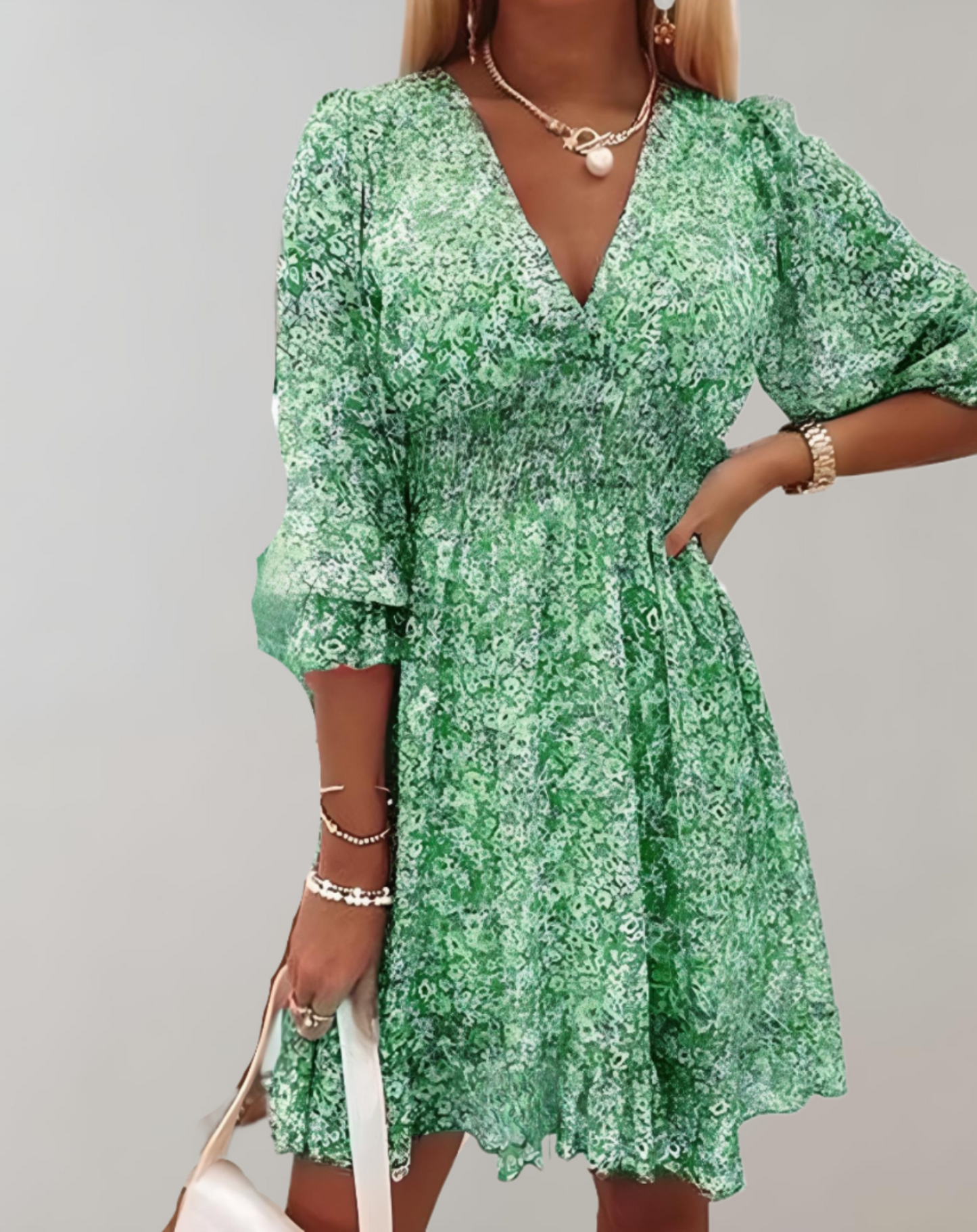 Women's Floral V-Neck Mini Dress with Smocked Waist and Ruffle Hem