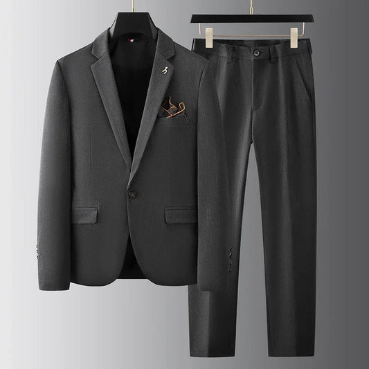 Men's Slim-Fit Two-Piece Suit Set with Blazer and Tailored Trousers