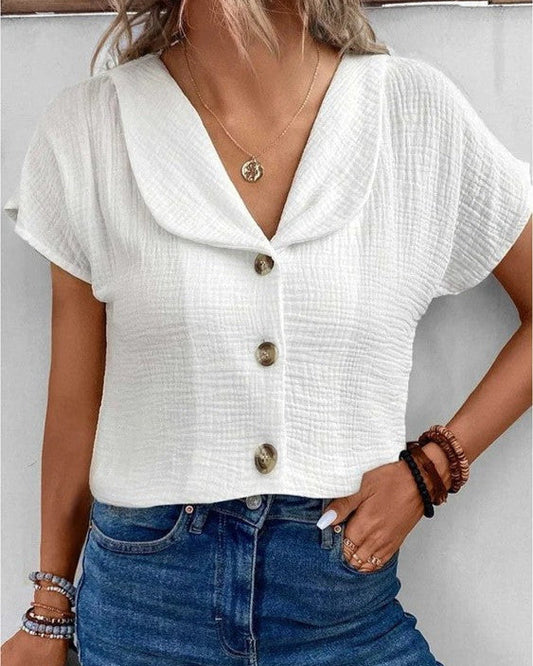 Women's Short-Sleeve Button-Front Top with Collar