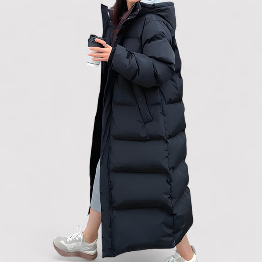 Women's Long Black Waterproof Hooded Puffer Parka Jacket