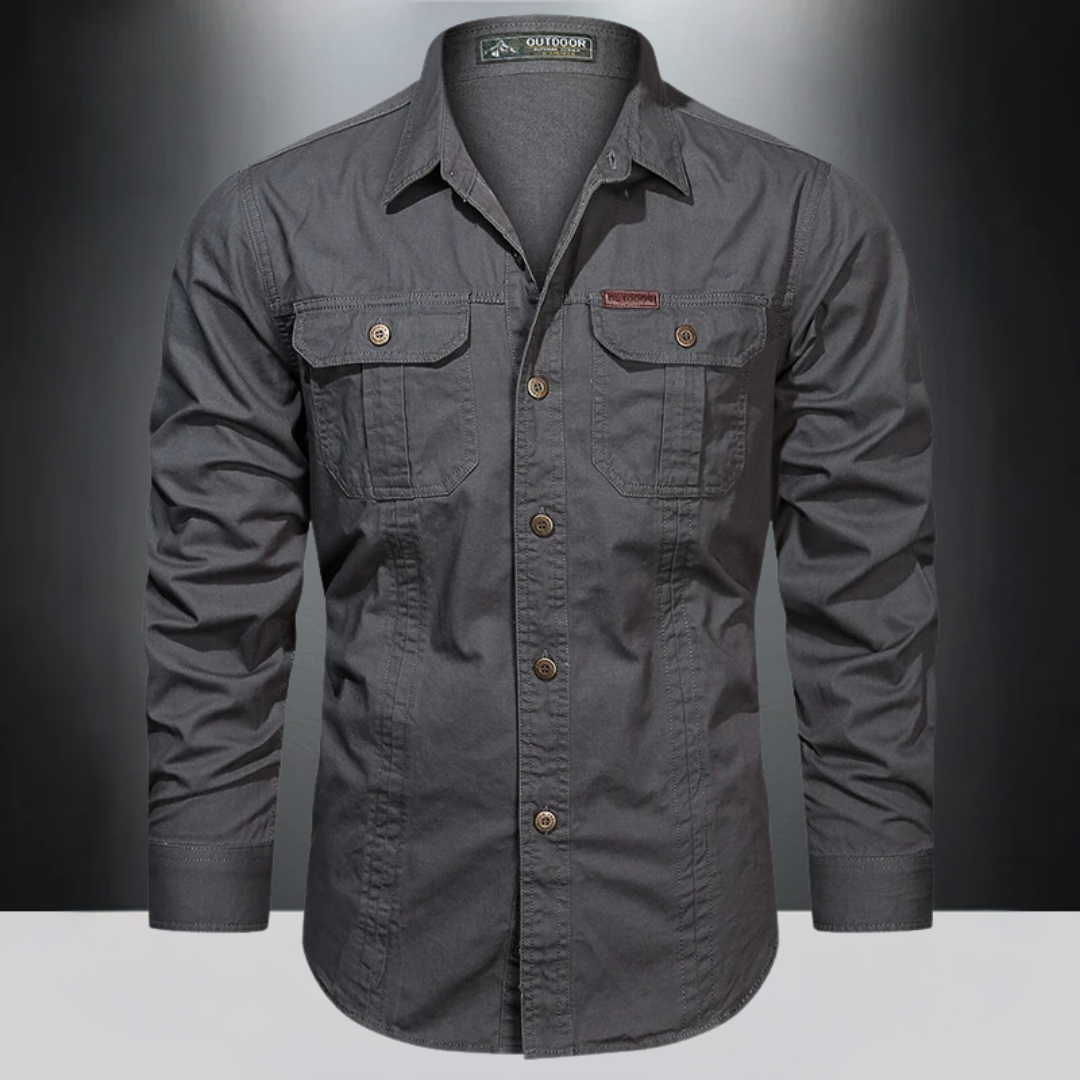Men's Long Sleeve Outdoor Shirt with Button Front and Chest Pockets