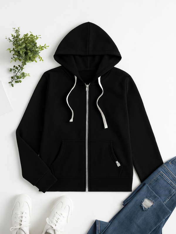 Women's Casual Zip-Up Hoodie with Adjustable Drawstring Hood