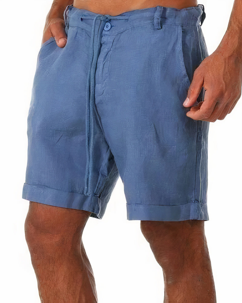 Men's Casual Drawstring Shorts with Rolled Hem and Side Pockets