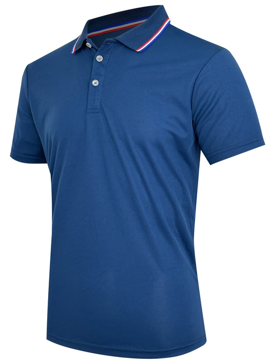 Men's Slim Fit Polo Shirt with Contrast Stripe Collar and Short Sleeves