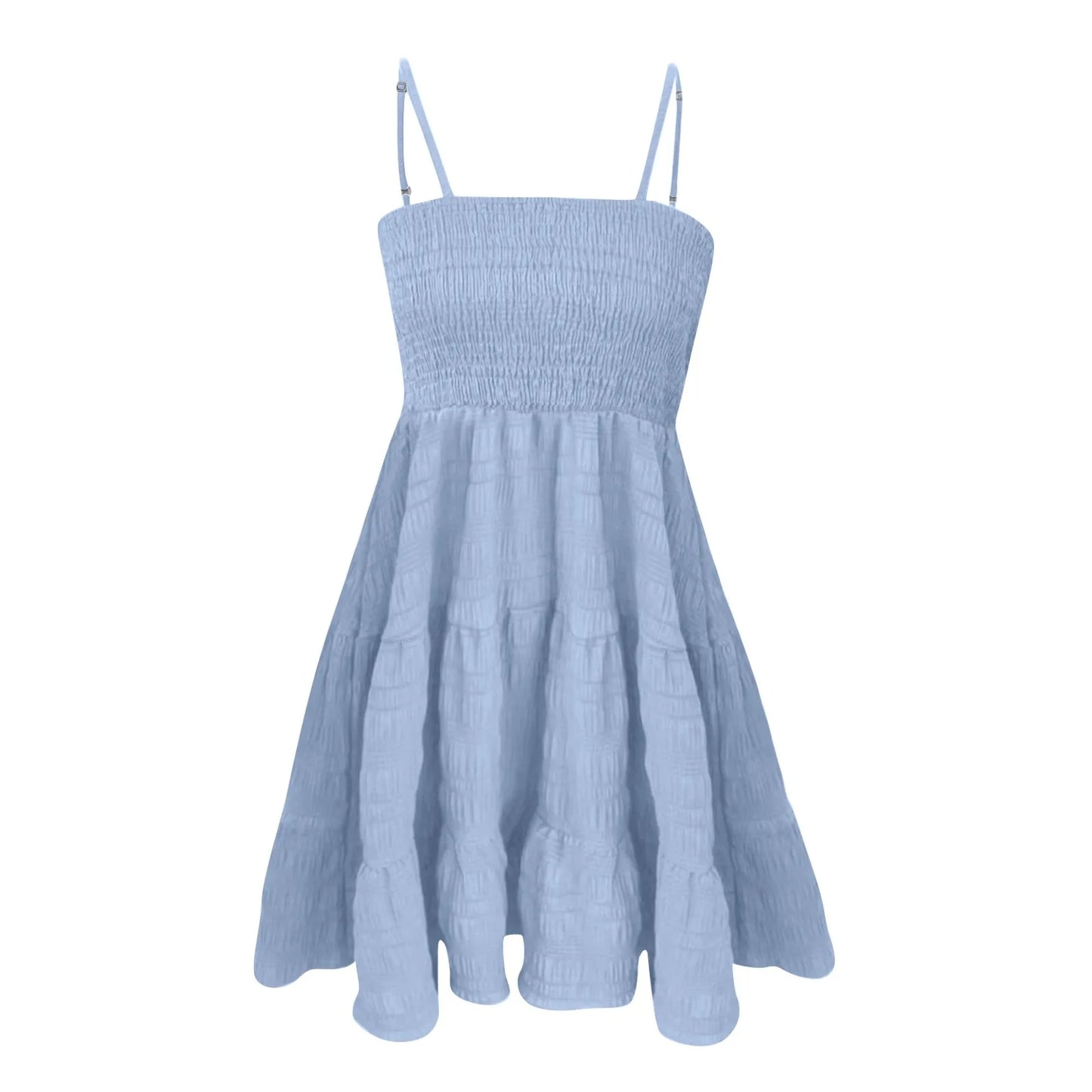 Women's Tiered Mini Dress with Smocked Bodice and Straps
