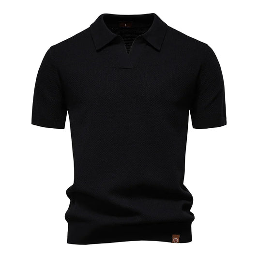 Men's Short-Sleeve Knit Polo Shirt with Textured Solid Design