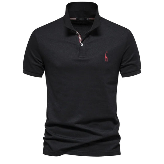 Men's Short-Sleeve Polo Shirt with Chest Logo and Button Placket