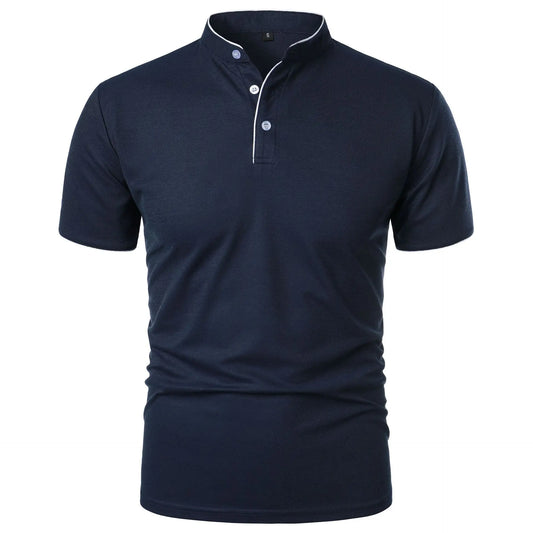 Men's Casual Short Sleeve Polo Shirt with Mandarin Collar Design