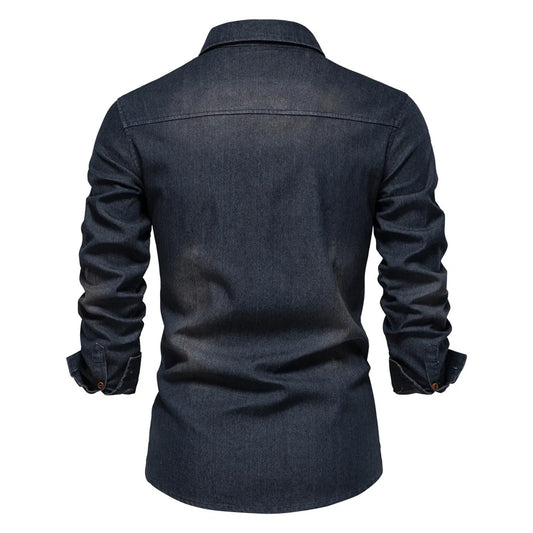 Men's Long-Sleeve Button-Front Shirt with Classic Chest Pocket