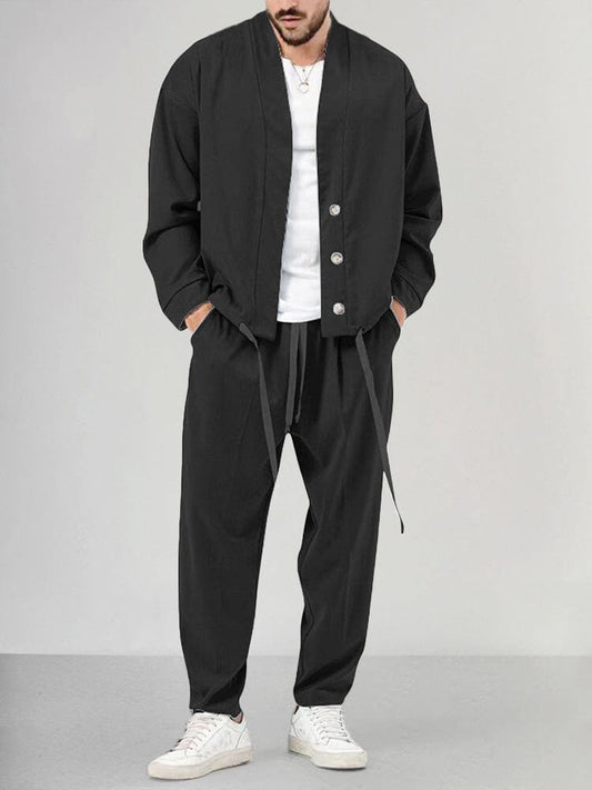 Men's Relaxed 2-Piece Co-ord Set with Button Jacket and Trousers