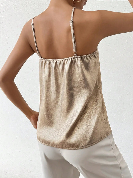 Women's Metallic V-Neck Cami Top with Spaghetti Straps