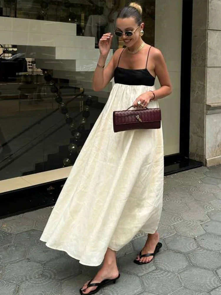 Women's Two-Tone Spaghetti Strap Sleeveless Maxi Dress