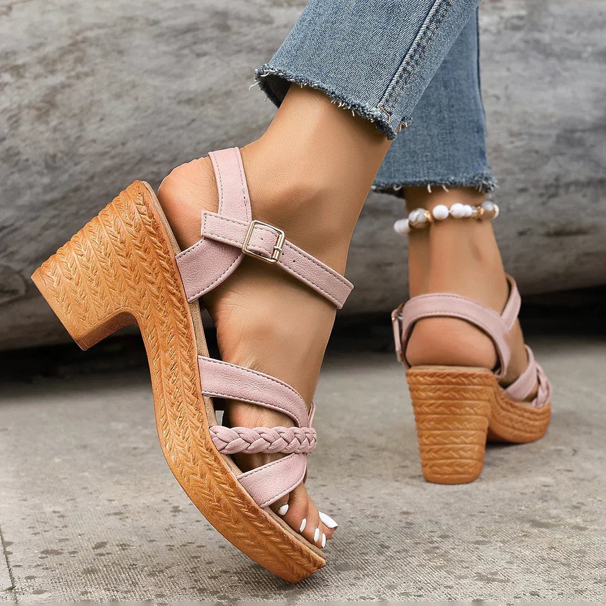 Women's Stylish Platform Sandals with Braided Straps
