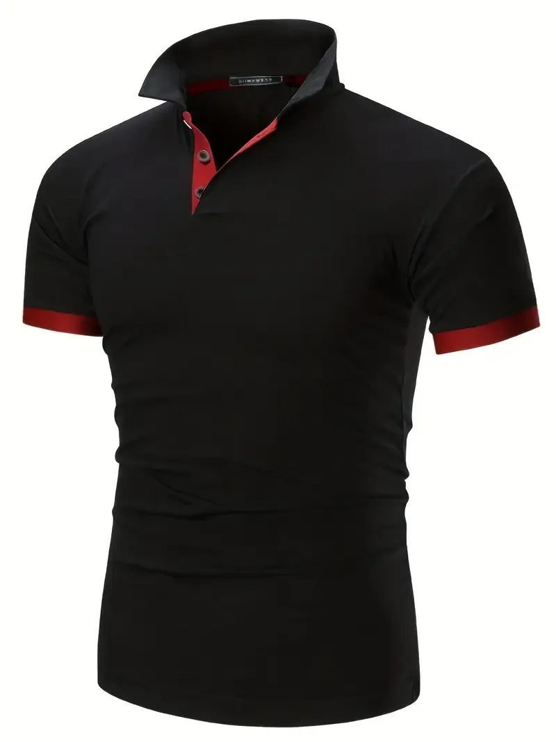 Men's Short-Sleeve Polo Shirt with Contrast Placket and Cuffs