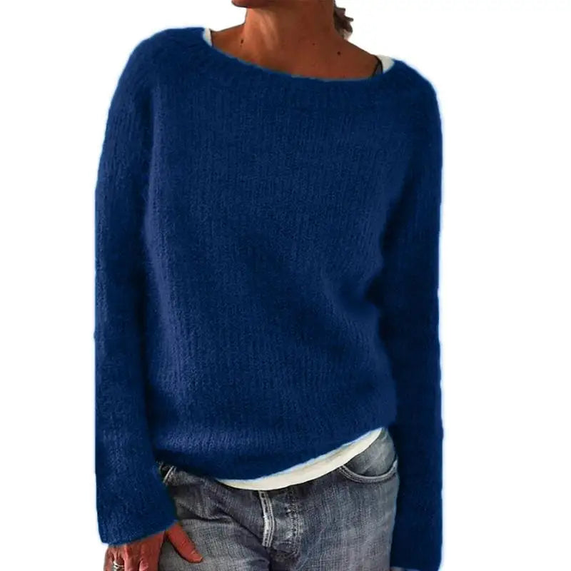 Women’s Loose Fit Neck Knit Jumper with Long Sleeves