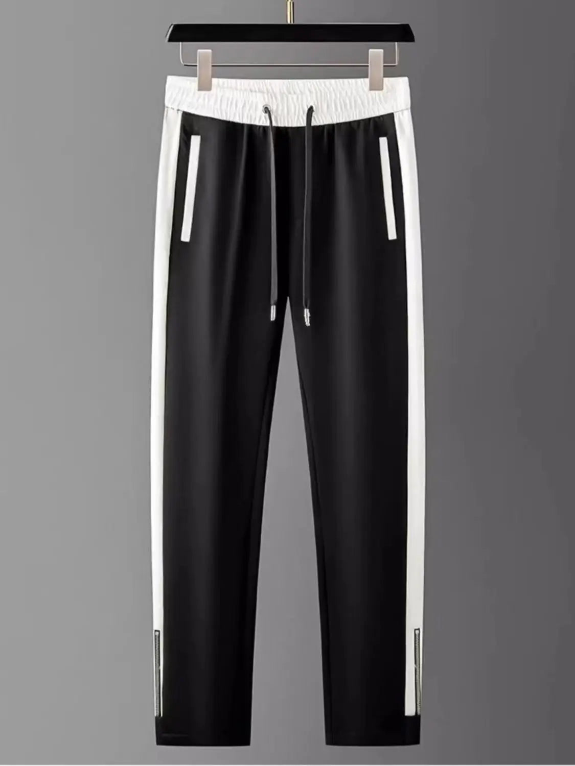 Men's Slim-Fit Jogger Pants with Side Stripe and Zippered Hem