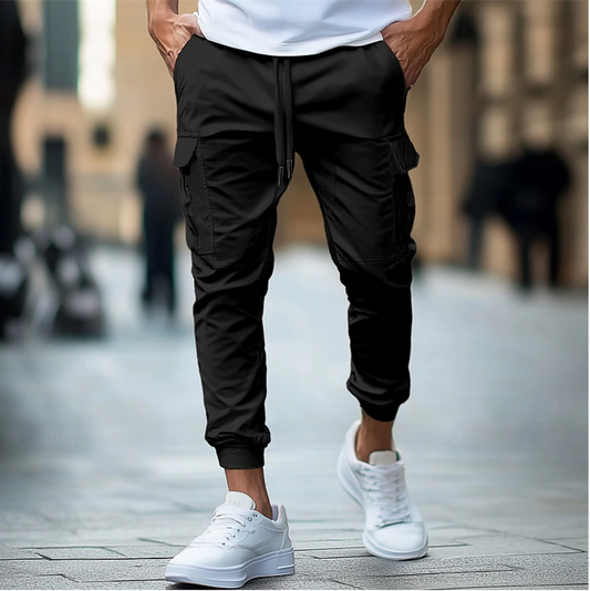 Men's Slim Fit Cargo Jogger Pants with Elastic Waist and Cuffs