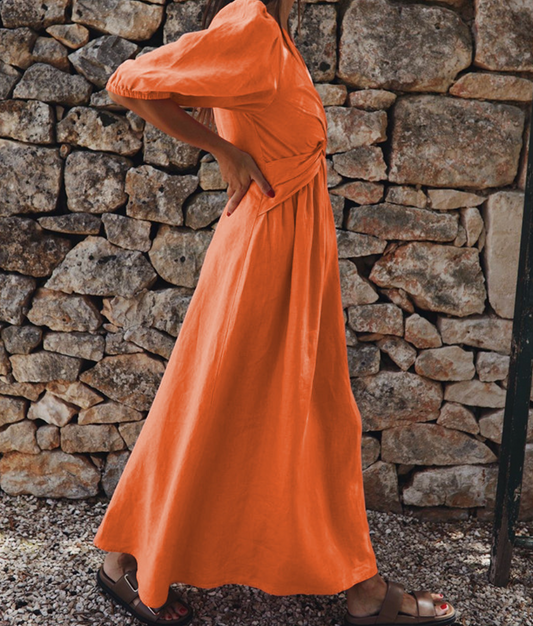 Women's Maxi Dress with V-Neck and Twist Knot Waist