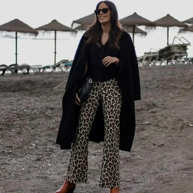 Leopard Print Wide-Leg Pants for Women